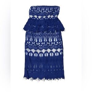 Symphony Blue and White Strapless Lace Dress